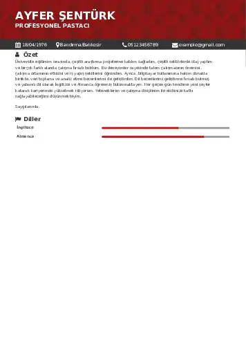 Pastacı Cv Örnekleri cv indir